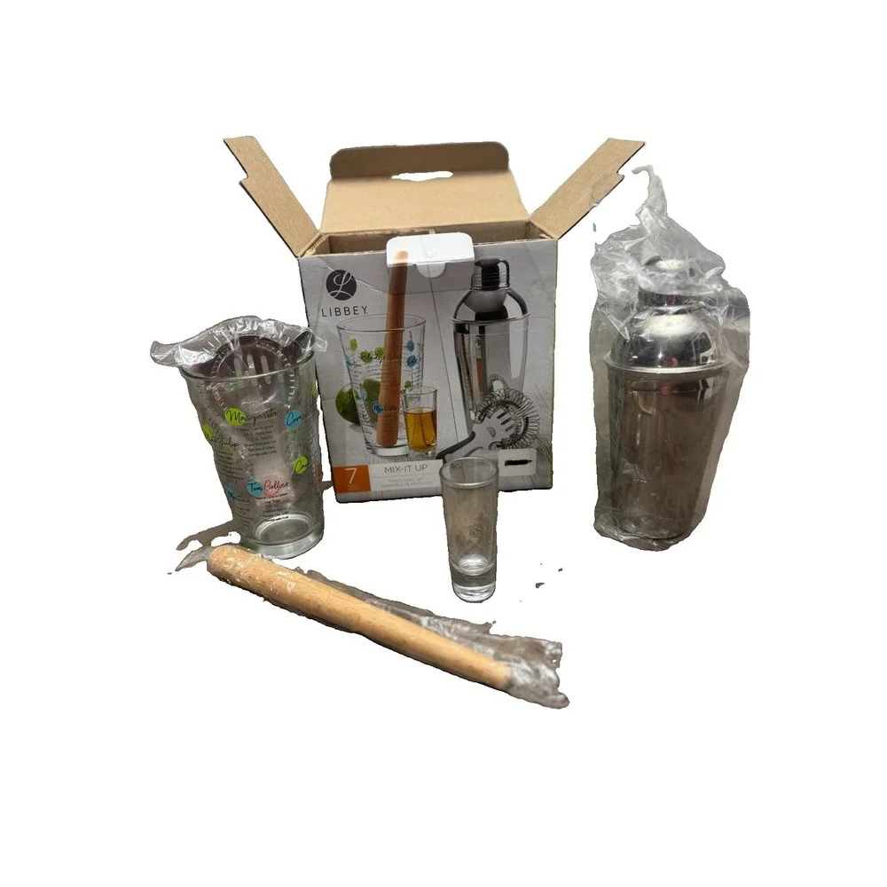Libbey Mix-It-Up 7 Piece Mixologist Cocktail Shaker Bar Set 57080 Open Box